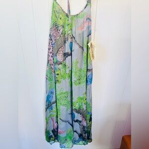 ARATTA Wild Nights Print Maxi Dress Leopard and Bird Forest Print SZ Medium